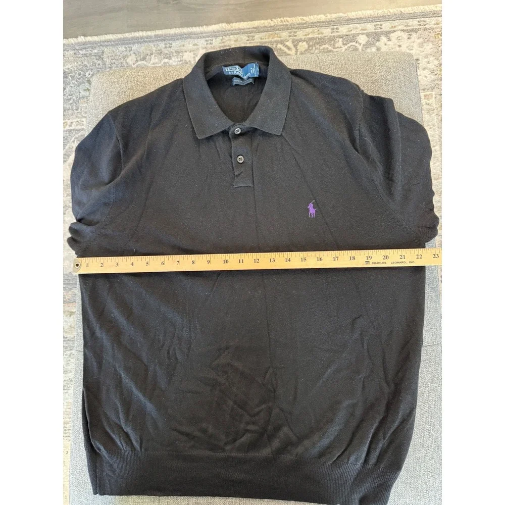 Polo Ralph Lauren Mens XL Black 100% Merino Wool Long Sleeve Polo Sweater Purple
